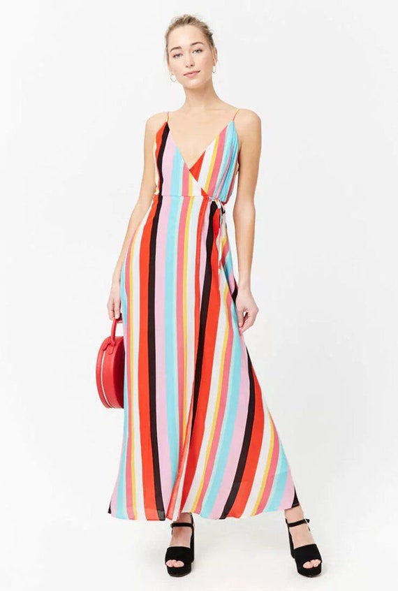 striped wrap maxi dress