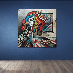 Large original painting, Original abstract painting, metallic colours, woman's figure,abstract figure,wall art,acrylic-mixed media.