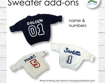 Add-ons name and number, custom name baby sweater, gender reveal ideas, baby registry, birthday outfit, gift for nephew friend son grandson