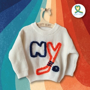 New York Islanders Hockey  Knitted cotton sweater with custom embroidered name for babies, toddlers, kids, children. Footballl sweater with custom name for kids. Gifts for babies.Oversized chunky sweater Toronto Raptors Boston Celtics Bulls