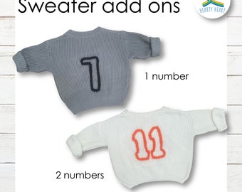 Add-ons name and number, custom name baby sweater, gender reveal ideas, baby registry, birthday outfit, gift for nephew friend son grandson