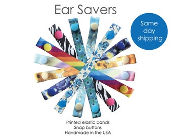 EAR SAVERS, elastic ear savers, Snap button ear savers, soft printed elastic