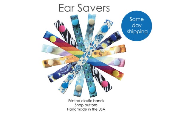 EAR SAVERS, elastic ear savers, Snap button ear savers, soft printed elastic