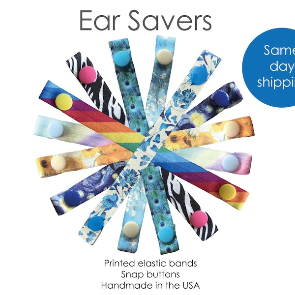 EAR SAVERS, elastic ear savers, Snap button ear savers, soft printed elastic