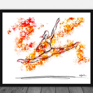 Red ballet wall art, male dancer art print, red abstract art print, digital art print, male ballet dancer art, dance wall art print, ballet