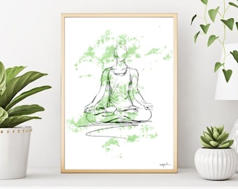 Impresión de arte de yoga, arte de yoga minimalista, arte de pared yogui, regalo de yoga, impresión de arte minimalista verde, arte de pared verde, arte abstracto inspirado en yoga, yoga