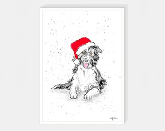 Christmas dog art print, Christmas dog wall art, Christmas dog gift idea, dog lover Christmas gift, Christmas dog sketch, dog walker gift