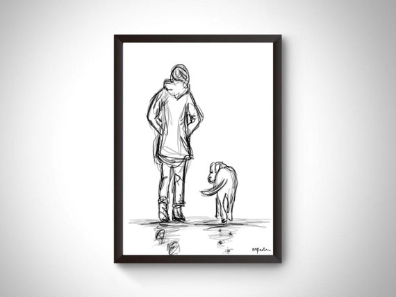 Dog walker art print, personalised dog art, minimalist abstract art, digital art, dog portrait, dog art print, dog lover art, dog artwork