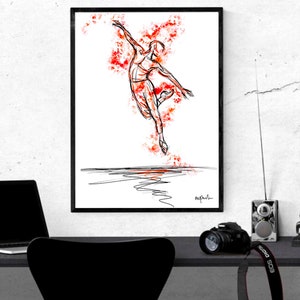 Male ballet dancer print, male dancer art, ballet dancer print, abstract dance art, digital art print, red ballet dancer art print