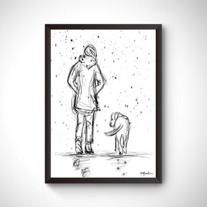 Dog Walker art print, dog walker gift art print, dog portrait, personalised dog art, dog walker art, weather, dog walk gifts, dog art print