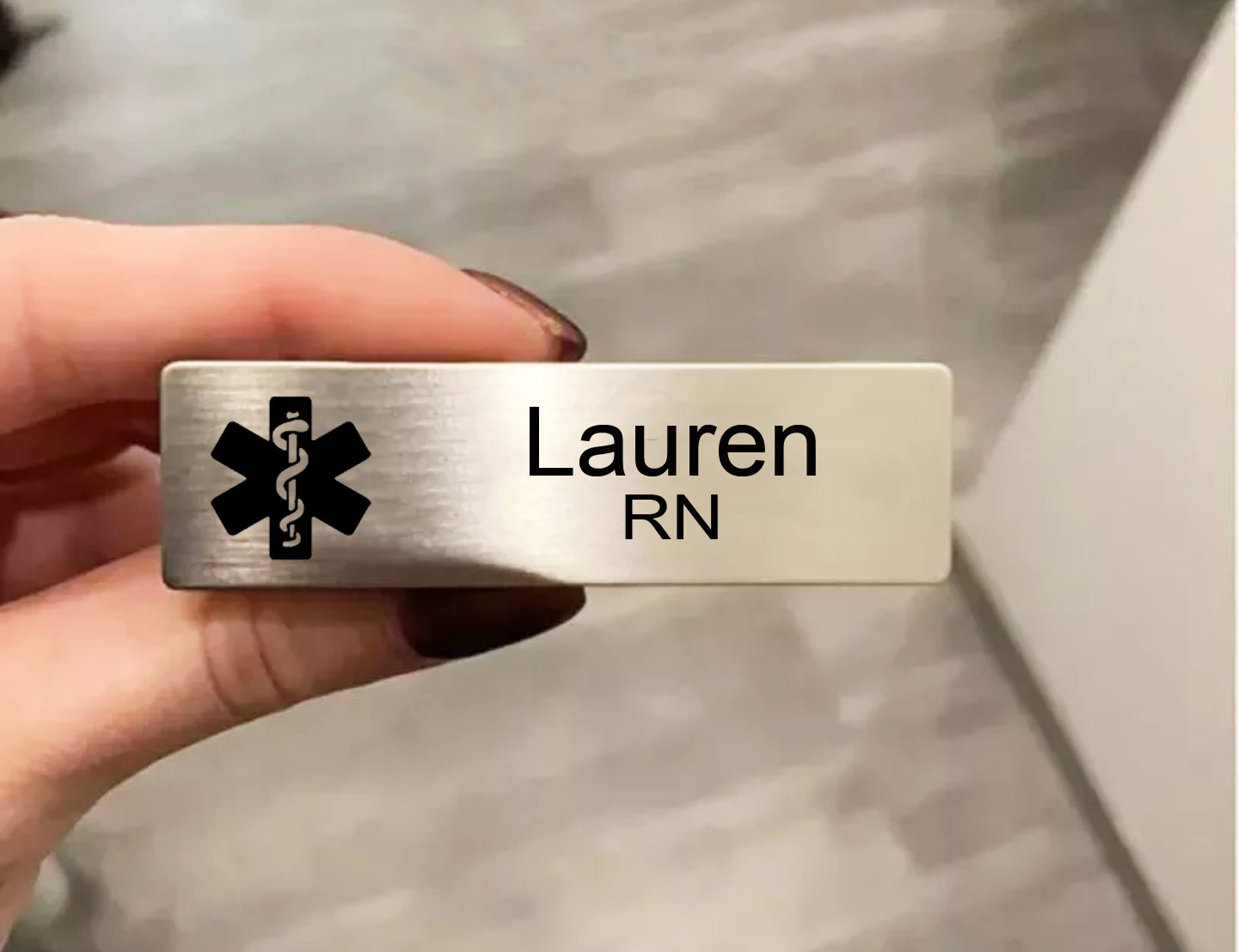 NAME BADGE TAG CURVED ENGRAVED 65MM X 21MM & WITH MAGNETIC HOLDER 