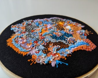 Bird of Paradise - 7 inch abstract embroidery hoop - handmade