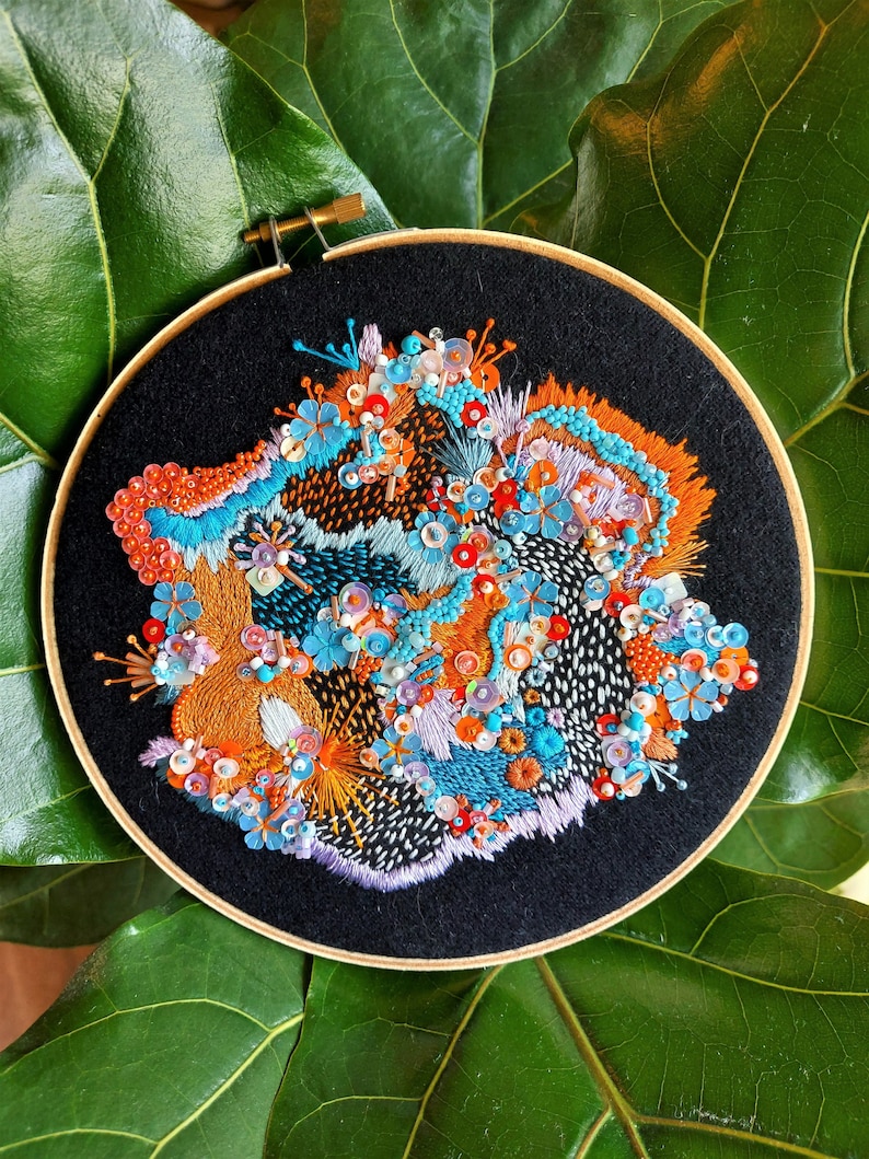 Bird of Paradise 7 inch abstract embroidery hoop handmade image 3