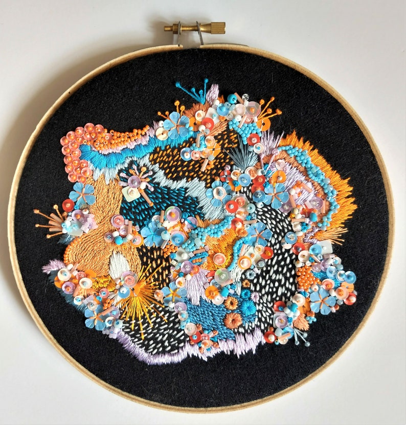 Bird of Paradise 7 inch abstract embroidery hoop handmade image 2