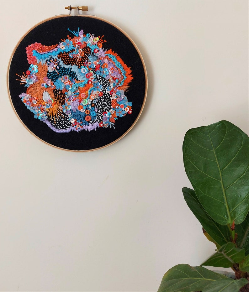 Bird of Paradise 7 inch abstract embroidery hoop handmade image 4