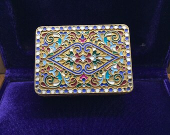 Vintage Russian 84 Silver Enamel Snuff box . faberge