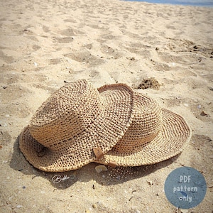 Crochet Pattern Raffia Sun Hat – Summer Wide Brim Hat DIY Tutorial, PDF Download