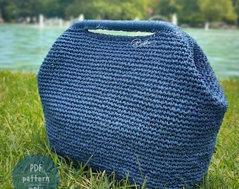 Patrón de bolso de rafia a crochet, tutorial de bricolaje para bolso con estructura metálica de primavera, patrón de bolso de mano vintage a crochet en PDF para descargar, patrón de bolso de paja