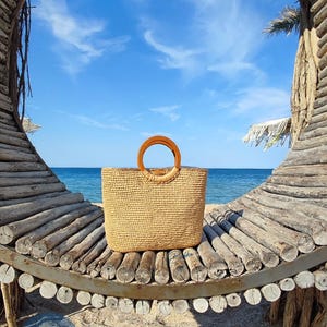 Crochet Raffia Bag Pattern PDF – Digital Download – Summer Bag with Wooden Handles – Easy Crochet Purse Tutorial