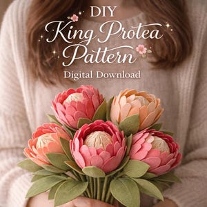 Patrón de Protea Real de Fieltro para Hacer en Casa / Plantilla de Protea Real / Tutorial de Flor de Fieltro en PDF / Descarga Digital