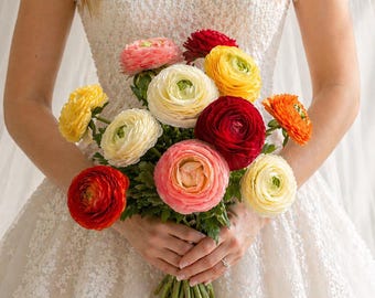 Ramo de ranúnculos de tacto real, ramo de boda de 12 tallos, ramo nupcial, ramo de flores de seda, flores de boda para siempre, decoración floral.
