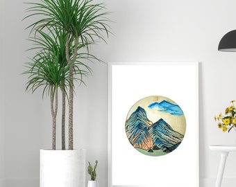 Original Hand Painted Wall art - Morning Mountains - Frame included, Asian wall art by artist Ling