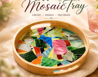 DIY Mosaic Round Rainbow Tray Kit | Colorful Glass Art Tray Making Set | Beginner DIY Home Decor Gift | Handmade Serving Tray