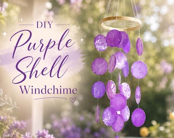 Kit para hacer campanillas de viento con conchas moradas / Decoración colgante bohemia hecha a mano / Campanillas de viento con conchas de capiz naturales / Decoración relajante para jardín y patio / Idea de regalo