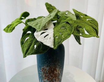 Crochet Monstera deliciosa single stem- handmade finished monstera deliciosa leaf, wrapped for gifts, mother's day, valentine's day gift