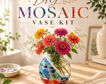 DIY Mosaic Vase Kit, Stained Glass Style Flower Vase Craft Kit, Rainbow Mosaic Glass Art Kit, DIY Home Decor Project, Creative Gift Idea