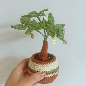 Crochet Money Tree Decor, Lucky Gold Coin Desk Ornament, Housewarming Gift