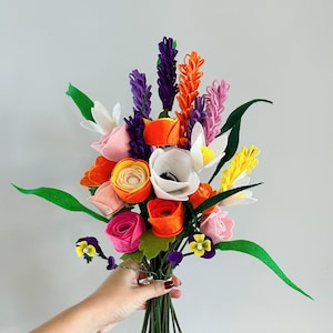Handmade felt flower bouquet - Big Felt flower bouquet for Valentines day, Ranunculus, Roses, Pansies, Anemone, Lilies, Mother&#39;s day gift
