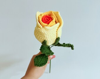 Crochet single gradient yellow rose - handmade finished roses, wrapped for gifts, mother's day, valentine's day gift