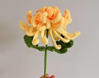 Crochet single mum - handmade finished chrysanthemum, wrapped for gifts, mother's day, valentine's day gift, yellow chrysanthemum flower