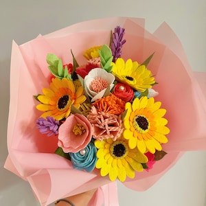 Handmade Big Felt flower bouquet, Sunflowers, Carnations, lavenders, Roses, Morning glories