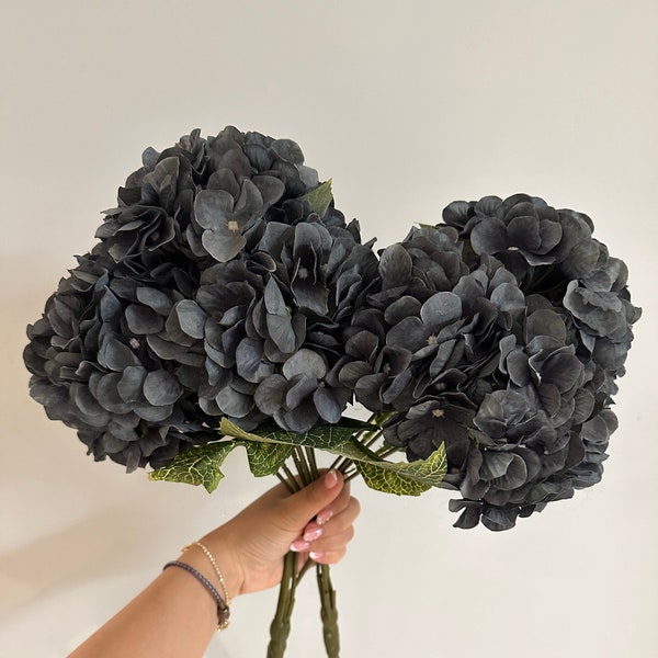 Artificial black hydrangea flower branch, farmhouse decor, hydrangea bouquets, materials for floral arrangements, sold per branch