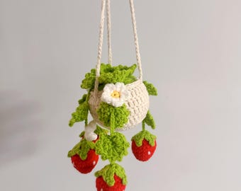 Pianta di fragole appesa all'uncinetto fatta a mano, decorazione a forma di vite di fragole con fiori, decorazione per la stanza in stile cottage, regalo per gli amanti delle piante, regali di Natale