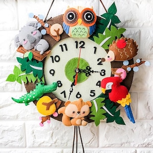 DIY Felt Jungle Animal Clock Kit: Pre-Cut Craft Project