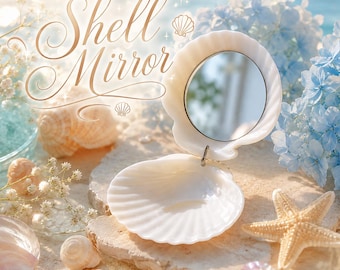 Specchietto compatto a forma di conchiglia, specchietto tascabile a forma di conchiglia, regalo per damigella d'onore per matrimonio in spiaggia, specchietto estetico da sirena, specchietto da borsetta ispirato all'oceano