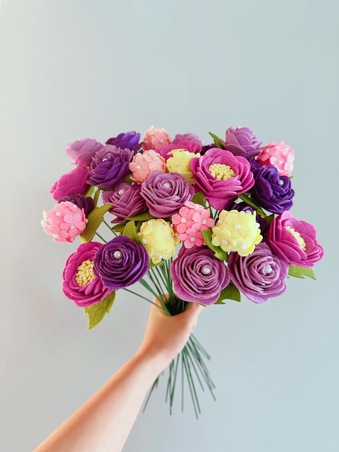 DIY Felt Flower Bouquet Kit Big Purple & Pink Flower Etsy