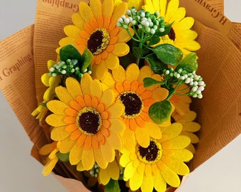 Handmade felt sunflowers bouquet - Big Felt Sunflowers bouquet, Felt flowers bouquet, Sunflowers, birthday gift, mother's day gift