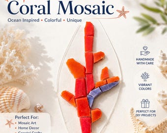 Ready Made Coral Mosaic Piece, Peel and Stick Mosaic Embellishment, DIY Coastal Decor, Ocean Craft Supply, Handmade Coral Art