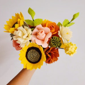 DIY Felt flower bouquet - multiple flowers bouquet, Felt flowers DIY kit, No Cutting, Sunflowers, Daisies, Carnations, Roses, Hydrangea