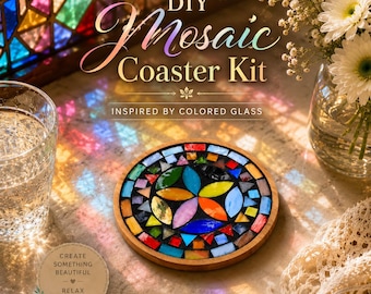 DIY Mosaic Coaster Kit, Stained Glass Inspired Craft Kit, Colorful Mosaic Art Kit for Adults, DIY Coaster, Creative Gift