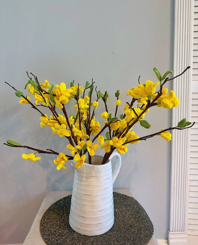 Crochet winter jasmine flowers mother's day, valentine's day, birthday, wedding gifts, 5 stems included, crochet jasmine finished flowers image 2