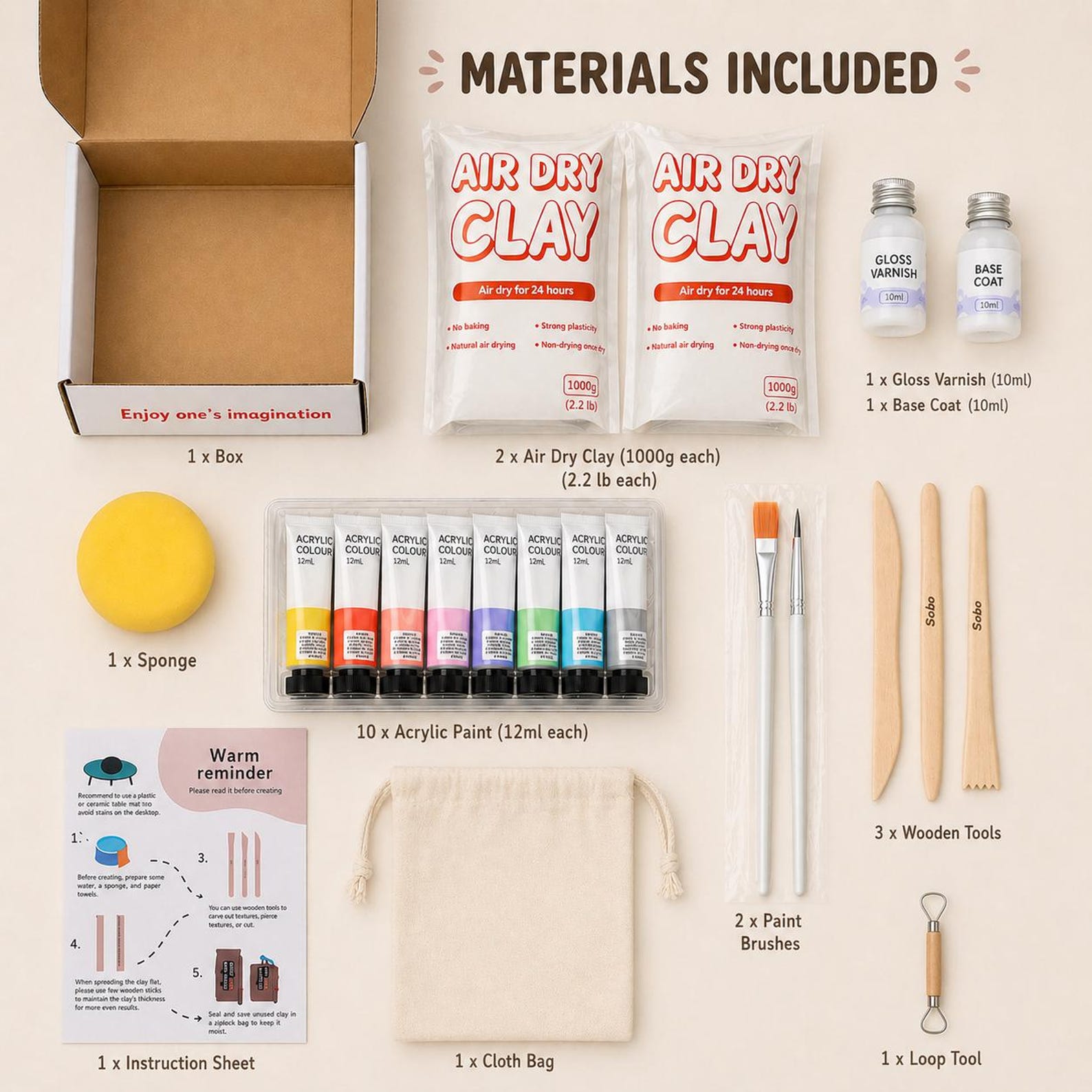DIY Air Dry Clay Kit for Adults & Kids, Pottery Painting Craft Kit ...