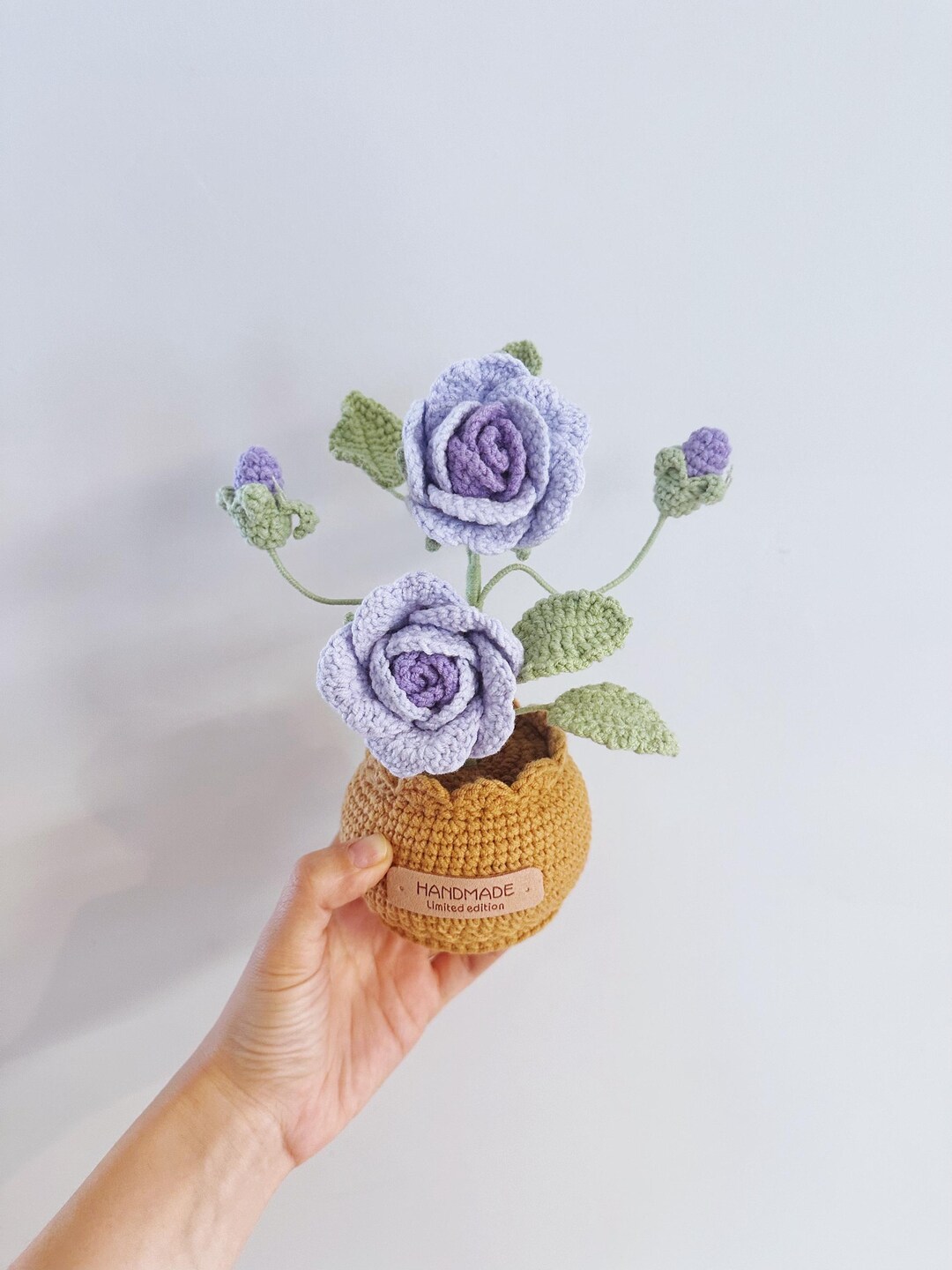 Diy Gradient Roses Handmade Crochet Gradient Purple Rose Flower Pot – Crochet Yellow Roses ...