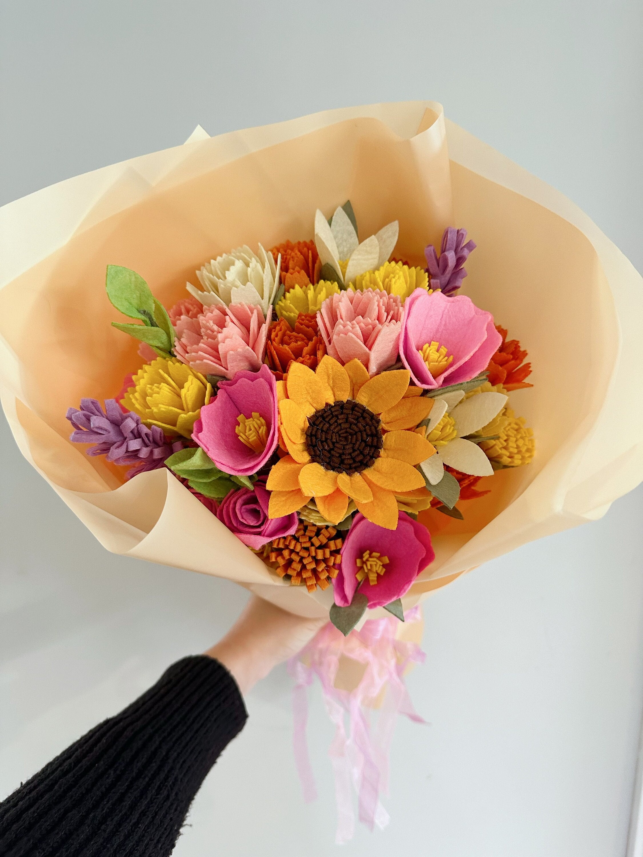 Handmade felt flower bouquet - Big Felt flower bouquet,Mother's day,Sunflowers, Daisies, Carnations, lavenders, Roses, Mother's day gift