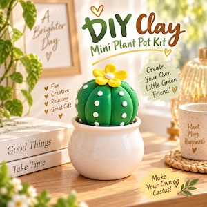 Kit para hacer cactus de arcilla de secado al aire, kit de manualidades para mini macetas, crea tu propio cactus, manualidades con arcilla para principiantes, regalo creativo y divertido, actividad de bricolaje relajante.