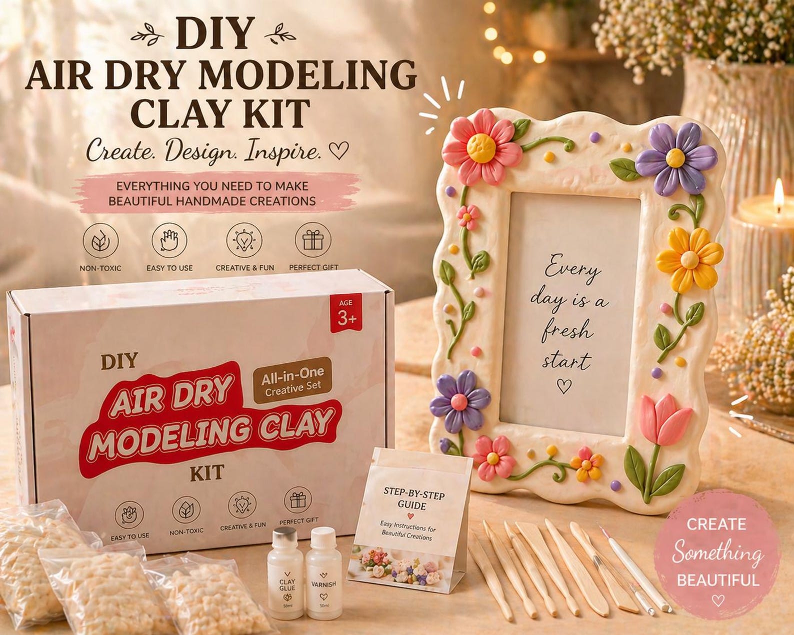 DIY Air Dry Clay Kit for Adults & Kids, Pottery Painting Craft Kit ...
